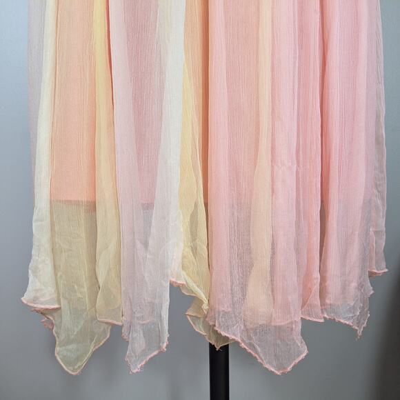 Silk Midi Dress Cocktail Gown 8P Pink Orange Vintage Fairy Y2K Ombre Nymph Glam - Picture 4 of 16